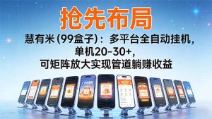 【抢先布局】慧有米(99盒子):多平台全自动挂机,单机20-30+,可矩阵放大实现管道躺赚收益-KJ分享