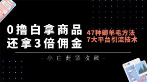 0撸白拿商品，还拿3倍佣金，47种薅羊毛方法，7大平台全方位引流技术教学，精专月入过万-KJ分享