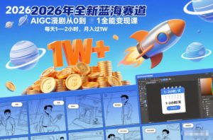 2026年全新蓝海赛道AIGC漫剧从0到1全能变现课，每天1—2小时，月入过1W-KJ分享