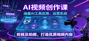 AI视频创作课，涵盖AI工具应用、运营实战、剪辑及拍摄，打造优质视频内容-KJ分享
