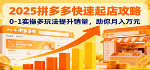 2025拼多多快速起店攻略,0-1实操多玩法提升销量,助你月入万元-KJ分享