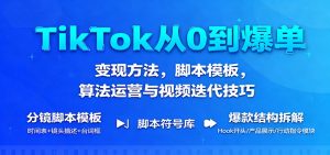 TikTok从0到爆单:变现方法,脚本模板,算法运营与视频迭代技巧-KJ分享