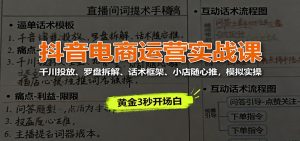 抖音电商运营实战课：千川投放、罗盘拆解、话术框架、小店随心推，模拟实操-KJ分享