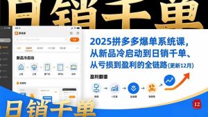2025拼多多爆单系统课,从新品冷启动到日销千单、从亏损到盈利的全链路(更新12月)-KJ分享
