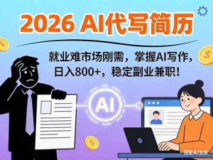 AI代写简历,超暴利,用万能模板月入1-3万实战教程,2026年市场刚需!-KJ分享