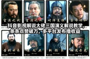 抖音影视解说大佬三国演义解说教学,条条点赞破万,多平台发布撸收益-KJ分享