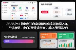 2025小红书电商开店卖货精细化实战教学2.0,不讲废话,小白7天快速学会,单店月利润2W-KJ分享