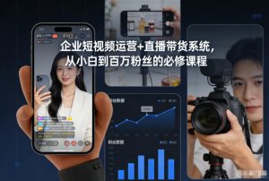 企业短视频运营+直播带货系统,从小白到百万粉丝的必修课程-KJ分享