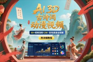 AI制作3D古诗词动漫视频,60多个视频涨粉12W,多个变现渠道拆解【附详细教程】-KJ分享