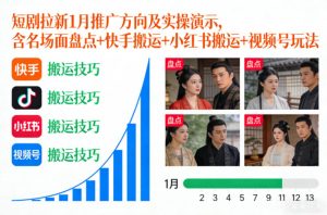 短剧拉新1月推广方向及实操演示,含名场面盘点+快手搬运+小红书搬运+视频号玩法-KJ分享