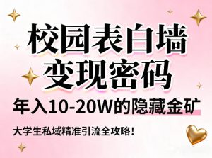 校园表白墙变现密码,年入10-20W的隐藏金矿,大学生私域精准引流全攻略!-KJ分享