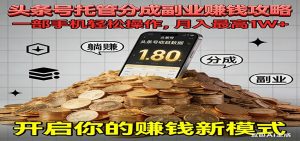 全程托管今日头条，一部手机就可以开干，最高躺赚1W+-KJ分享
