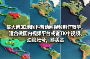 某大佬3D地图科普动画视频制作教学，适合做国内视频平台或者TK中视频、油管账号，賺美金-KJ分享