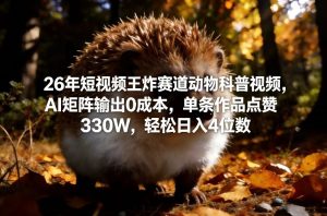 26年短视频王炸赛道动物科普视频，AI矩阵输出0成本，单条作品点赞330W，轻松日入4位数-KJ分享