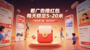 看广告撸红包，每天稳定5-20米，无任何门槛，适合任何人-KJ分享