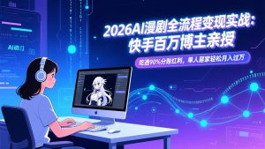 2026AI漫剧全流程变现实战：快手百万博主亲授，吃透90%分账红利，单人居家轻松月入过万-KJ分享