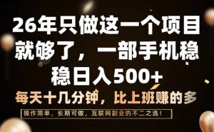 26年只做这一个项目,一部手机,每天十几分钟,轻松日入500+-KJ分享
