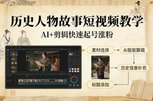 历史人物故事短视频教学,AI+剪辑制作历史人物题材短视频,快速起号涨粉-KJ分享