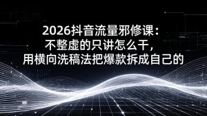 2026抖音流量邪修课:不整虚的只讲怎么干,用横向洗稿法把爆款拆成自己的-KJ分享