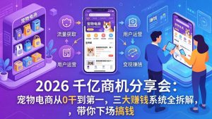 2026 千亿商机分享会:宠物电商从0干到第一,三大赚钱系统全拆解,带你下场搞钱-KJ分享