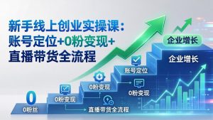 新手线上创业实操课:账号定位+0粉变现+直播带货全流程,企业用户增长一步到位-KJ分享