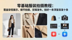 零基础服装拍摄教程:覆盖穿搭展示、细节拍摄、剪辑发布,拍好一条顶盲目发十条-KJ分享