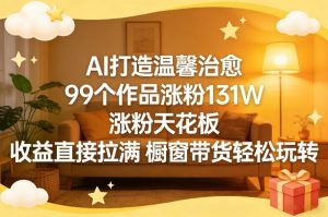 AI打造温馨治愈,99个作品涨粉131W,涨粉天花板,收益直接拉满,橱窗带货轻松玩转-KJ分享