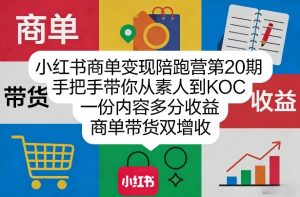 小红书商单变现陪跑营第20期，手把手带你从素人到KOC，一份内容多分收益，商单带货双增收-KJ分享