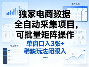 独家电商数据全自动采集项目，可批量矩阵操作，单窗口日入3张+，稀缺玩法闭眼入【揭秘】-KJ分享