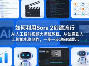 如何利用Sora 2创建流行AI人工智能视频大师班教程，从创意到人工智能电影制作，一步一步地向你展示-KJ分享