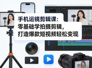 手机运镜剪辑课:零基础学拍摄剪辑,打造爆款短视频轻松变现-KJ分享