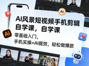 AI风景短视频手机剪辑自学课，零基础入门，手机实操+AI提效，轻松做爆款-KJ分享