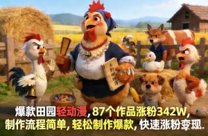 爆款田园轻动漫，87个作品涨粉342W，制作流程简单，轻松制作爆款，快速涨粉变现-KJ分享