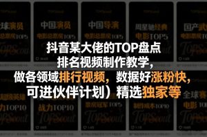抖音某大佬的TOP盘点排名视频制作,做各领域排行视频,数据好涨粉快,可进伙伴计划+精选独家等-KJ分享