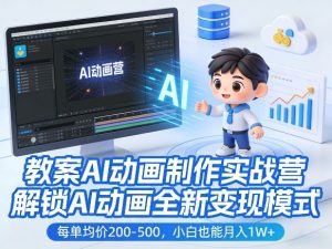 教案AI动画制作实战营,解锁AI动画全新变现模式,每单均价200-500,小白也能月入1W+-KJ分享