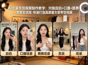 AI女装带货视频制作教学，对镜自拍、口播、跳舞、变装全流程，快速打造高质量女装带货视频-KJ分享