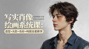 写实肖像绘画系统课:造型+光影+色彩+构图全套教学,配套笔刷+示范+作业点评-KJ分享
