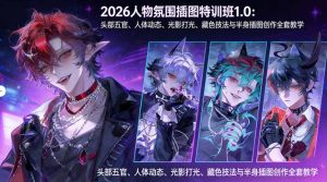 2026人物氛围插图特训班1.0:头部五官、人体动态、光影打光、藏色技法与半身插图创作全套教学-KJ分享