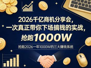 2026千亿商机分享会，一次真正带你下场搞钱的实战，抢跑2026一年1000W的三大賺钱系统-KJ分享