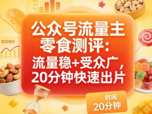 公众号流量主之零食测评赛道,流量稳+受众广,20分钟一条作品-KJ分享