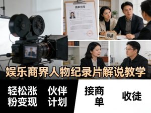 娱乐商界人物纪录片解说教学，轻松涨粉变现，伙伴计划，接商单，收徒等-KJ分享