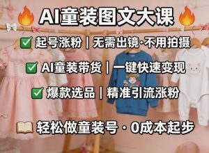 AI童装图文剪辑，某社群童装图文大课，起号涨粉、AI童装带货、爆款选品，无需出镜和拍摄-KJ分享