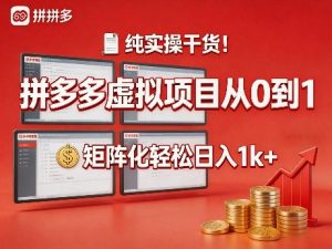 纯实操干货!拼多多虚拟项目从0到1,矩阵化轻松日入1k+【揭秘】-KJ分享