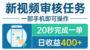 新视频审核任务,一部手机即可操作,20秒完成一单,日收益4张+【揭秘】-KJ分享