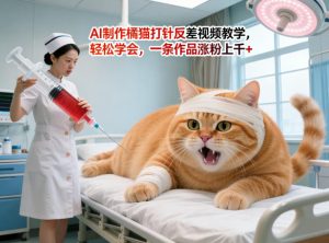 AI制作橘猫打针反差视频教学，轻松学会，一条作品涨粉上千+-KJ分享