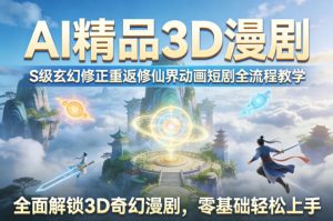 AI精品3D漫剧S级玄幻修正重返修仙界动画短剧全流程教学,全面解锁3D奇幻漫剧,零基础轻松上手-KJ分享