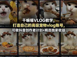 干嘛喵VLOG教学，打造自己的高级宠物vlog账号，可做抖音创作者计划+精选独家收益-KJ分享