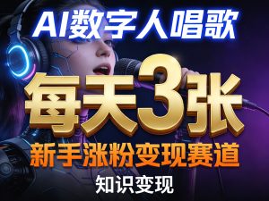 AI数字人唱歌，新手涨粉变现赛道，每天3张和知识付费，副业必备-KJ分享