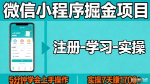 微信小程序掘金项目,项目很简单,5分钟就能学会上手操作,实操7天賺了1700+【揭秘】-KJ分享