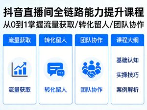抖音直播间浓缩版视频课程，从0到1掌握直播间流量获取、转化留人、团队协作的全链路能力-KJ分享